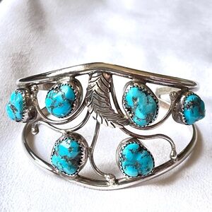 Sleeping Beauty Mine SW Turquoise Silver Split Shank Cuff Bracelet Signed AB